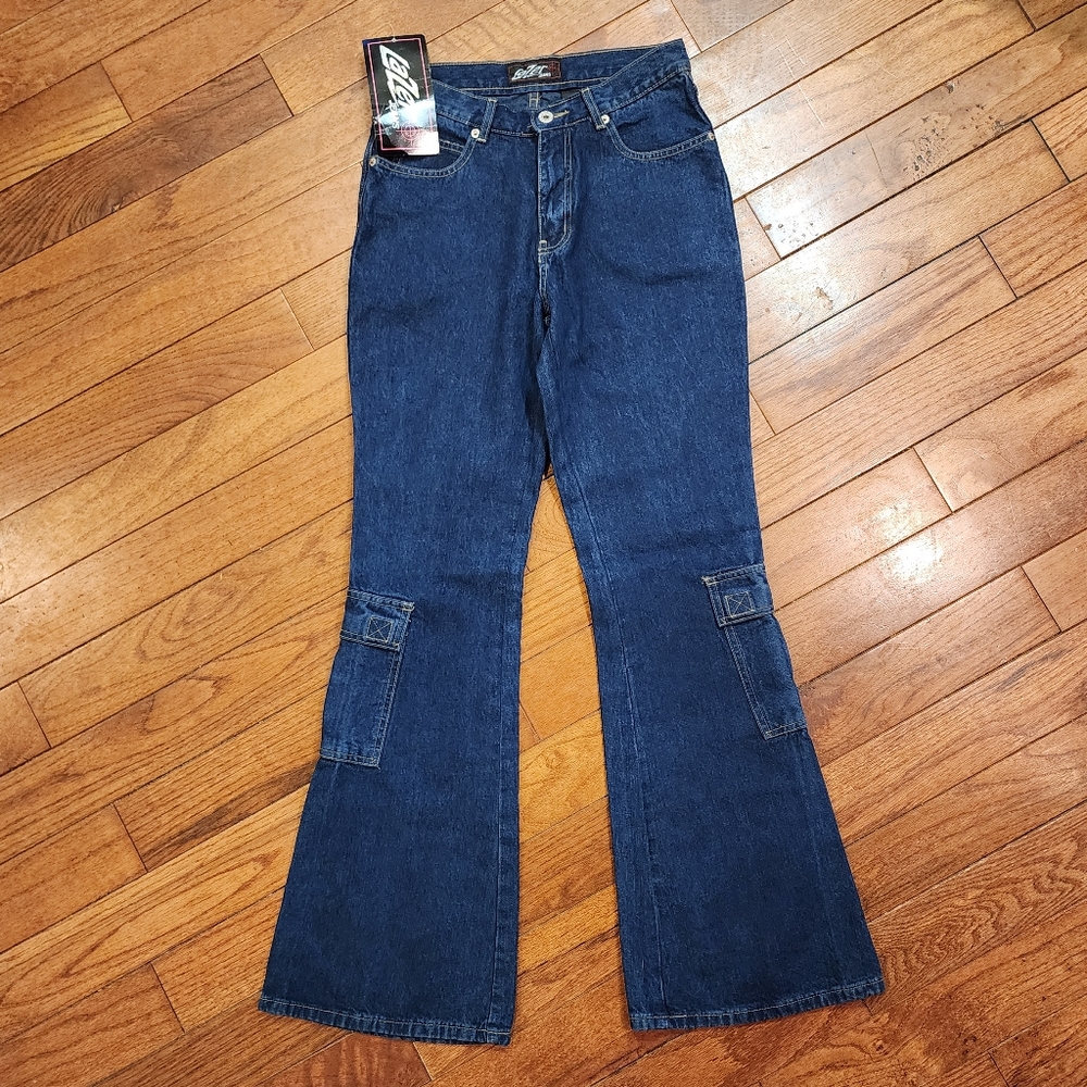 NWT Vintage Lazer Womens Jeans Flare Wide Leg Cargo 7 Ins. 31"